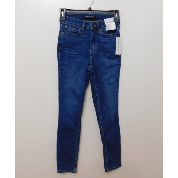 JR478 Calvin Klein Jeans Dark Blue Malibu High-Rise Skinny Ankle Jeans Size 24 - Picture 1 of 2